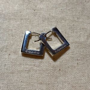 COACH Sterling Silver Huggie Square Hoop Earrings